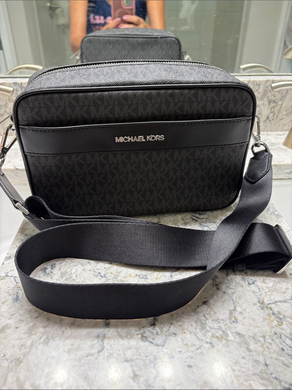 Michael Kors Black MK Monogram Crossbody Camera Bag